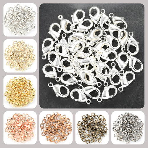 ZHUKOU 100PCS Metal Lobster Clasps Hooks diy Accessories for Jewelry hand made 7 sizes jewelry Findings making Lobster Hooks