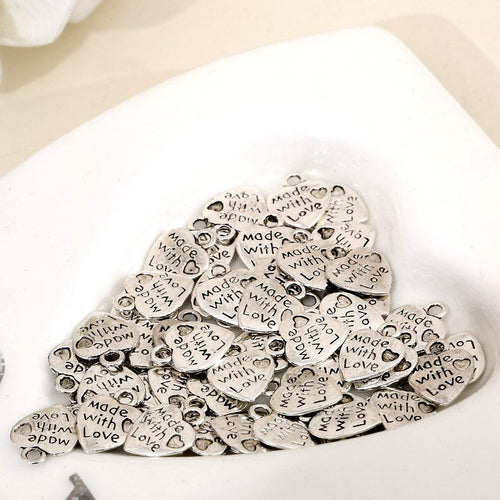 50pcs Charms heart hand made love 12*10mm Antique pendant fit,Vintage Tibetan Silver,DIY for bracelet necklace